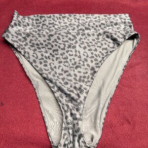 Aerie Swim High Cut Cheeky Bikini Bottom Gray Leopard Size Medium